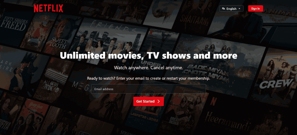 Netflix homepage