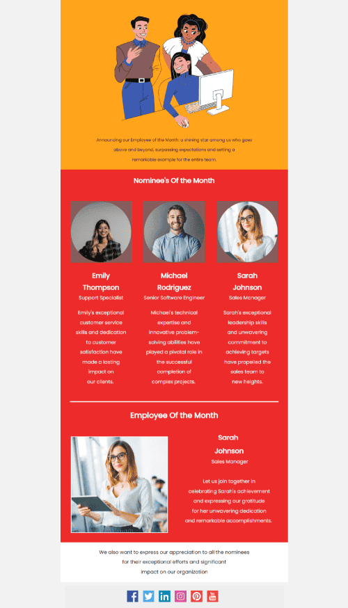 Employee of the month email template by EngageBay