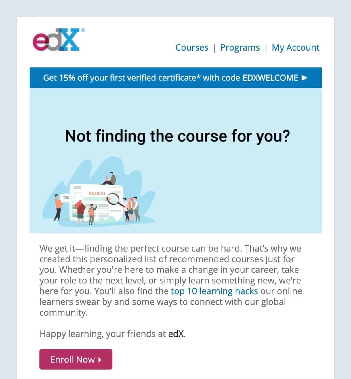 EDX abandoned cart email colorful CTA button