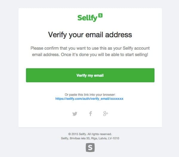 Sellfy email verification email template