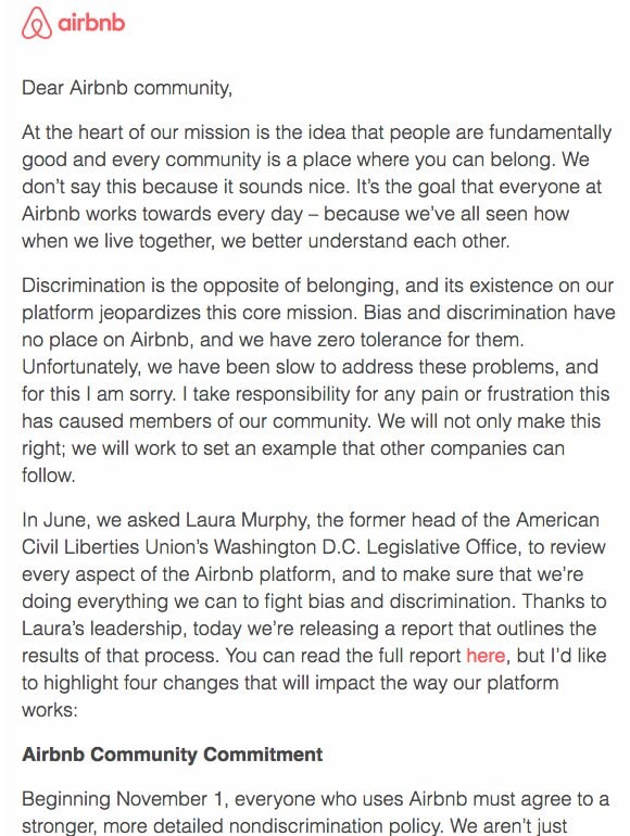 Airbnb sorry for the inconvenience email