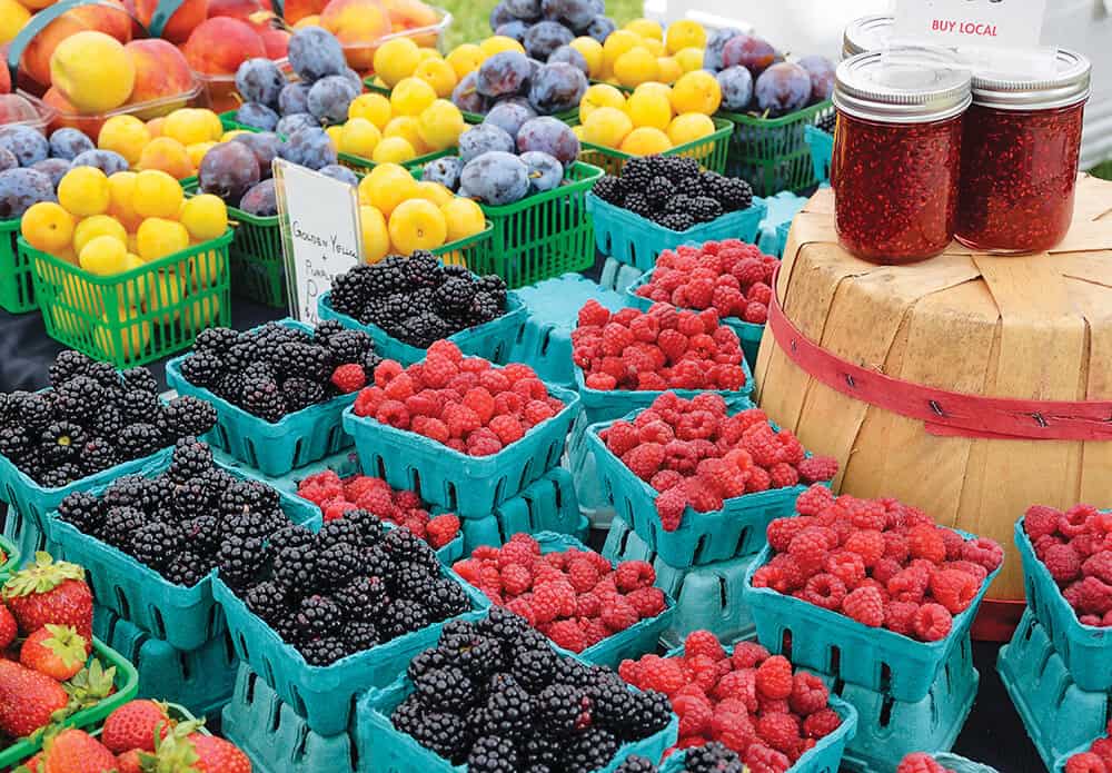 Fresh produce and jams at farmers market